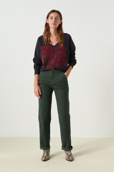 Qualité Supérieure Pantalons & Jeans Pantalon Pely Stripes Green Femme Leon & Harper