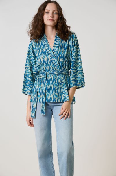 Joli Femme Blue Leon & Harper Kimono Cimon Ikat Chemises & Blouses